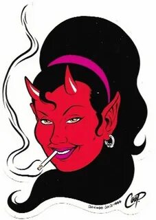 Artist Coop Smoking Devil Girl Vinyl Sticker image 0.