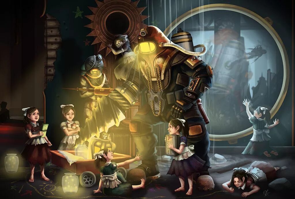 Bioshock 2. Большой папочка Bioshock 2 арт. Биошок 2 Дельта арт. Bioshock 2 Дельта и сестричка. Девушка большой папа