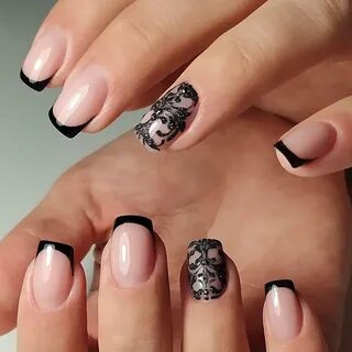 Ногти дизайн черные новинки френч