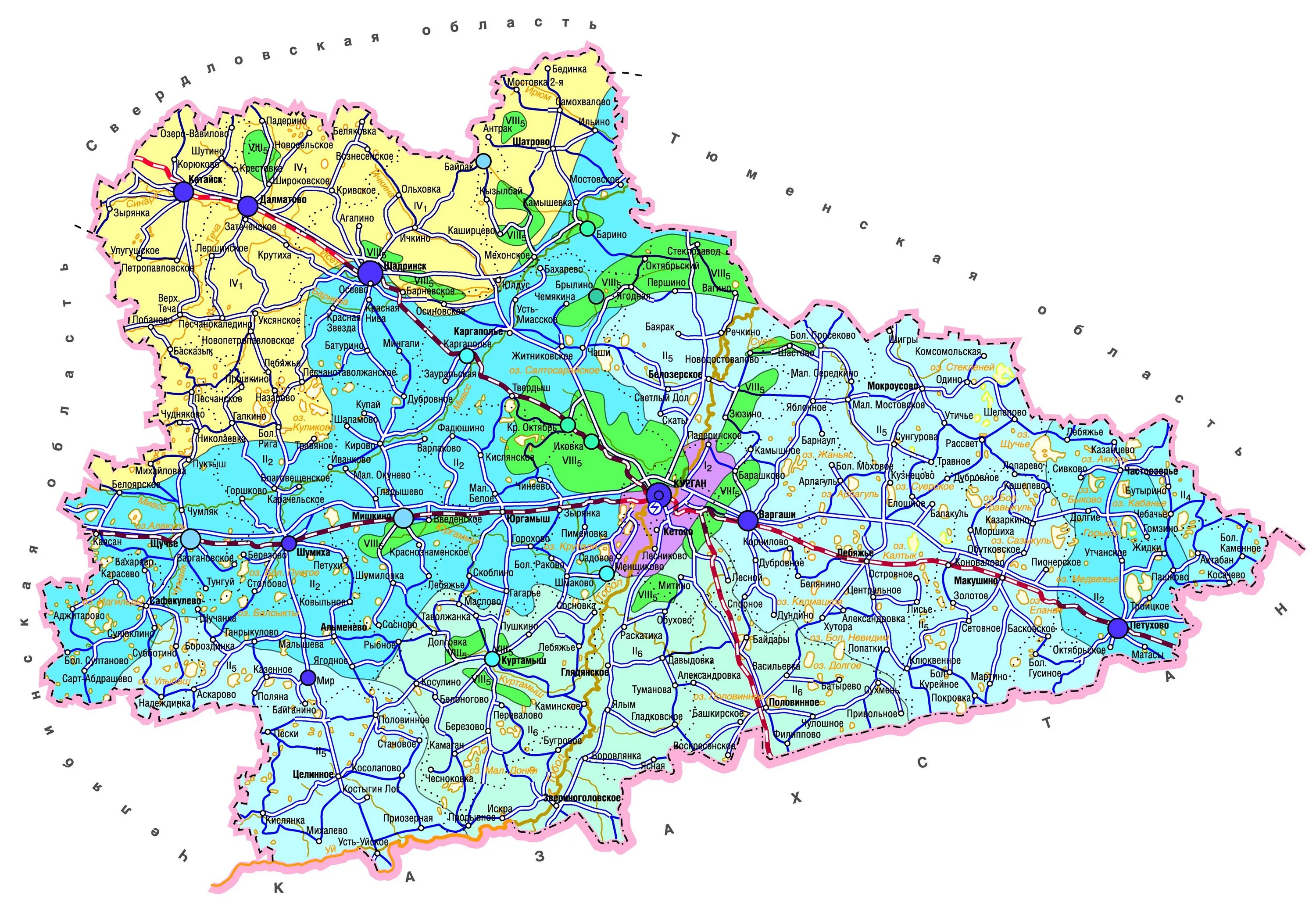 Показать на карте курганскую область с городами