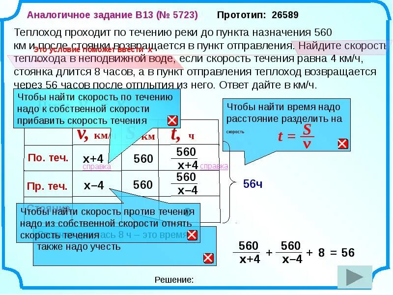 Задачи на скорость течения. Скорость теплохода в неподвижной воде. Скорость теплохода в стоячей воде. Скорость теплохода против течения. Вычислить расстояние по реке