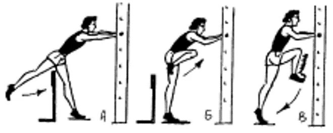 Бег в упоре у стены. Махи ногами у гимнастической стенки. Бег в упоре стоя. Упражнения у стенки прыжки.