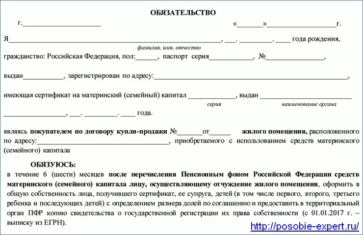 Обязательство о выделении доли по материнскому капиталу. Образец обязательства о выделении долей детям. Пример заявления о выделении долей детям. Образец заполнения Бланка соглашения о выделении долей. Обязательство по выплате кредита