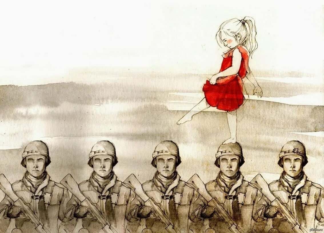 Посмотря вперед пятеро солдат. Рисунки на военную тему. Зарисовки на тему войны.