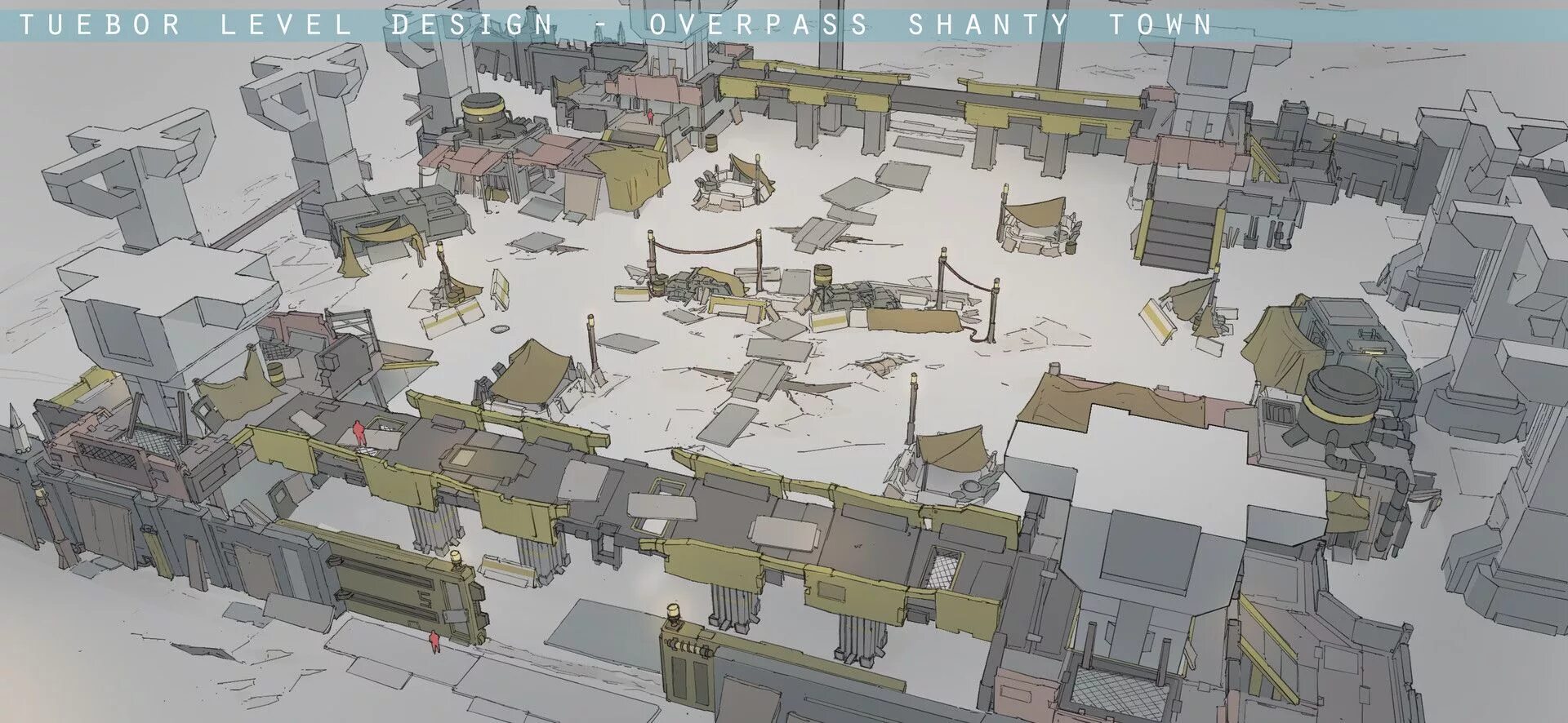 Concept level. Оверпас киберпанк. level design concept. shooter level design. shooter level plan.