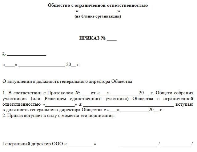 Ооо приказ 1 директор. Бланк приказа о назначении директора на должность в ООО. Форма приказа о назначении генерального директора ООО. Приказ о назначении директора ООО образец бланк. Образец приказа о назначении генерального директора ООО образец.