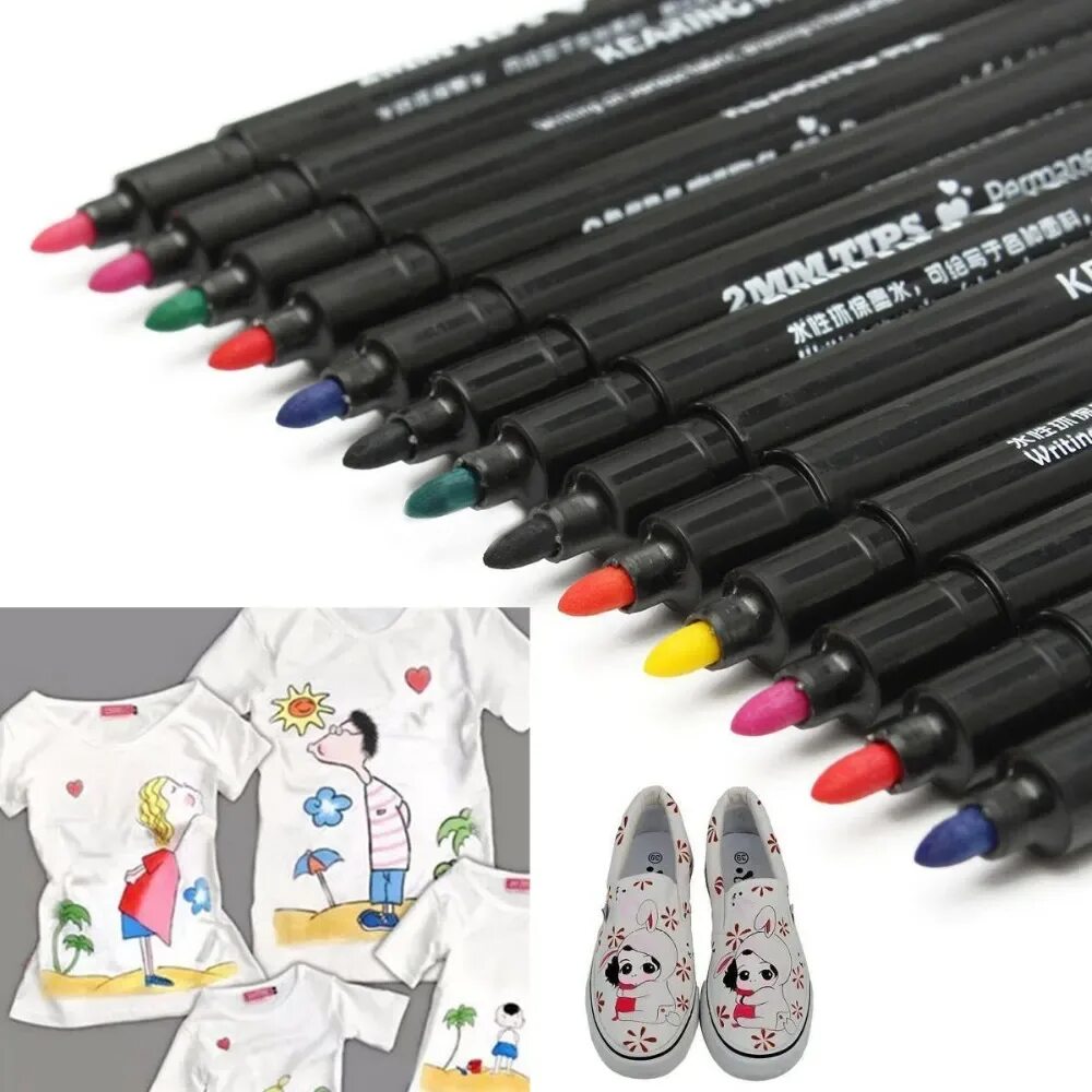 Kearing permanent Fabric Marker t-chirt 12 шт набор маркеров перманентных. Фломастеры для рисования на ткани. Рисование по ткани фломастерами. Фломастеры для рисования на ткани несмываемые. Маркеры по ткани несмывающиеся