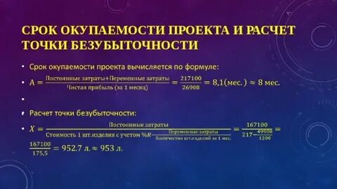 Срок окупаемости и точка окупаемости