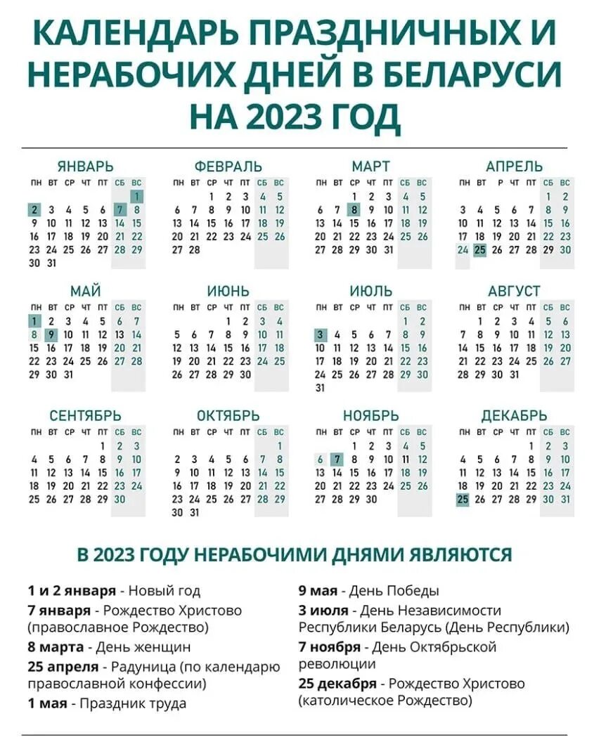 Календарь выходных дней в Беларуси в 2023 году. Выходные и праздничные дни в Белоруссии в 2023 году. Календарь на 2023 год с праздниками. Календарные праздники на 2023 год.