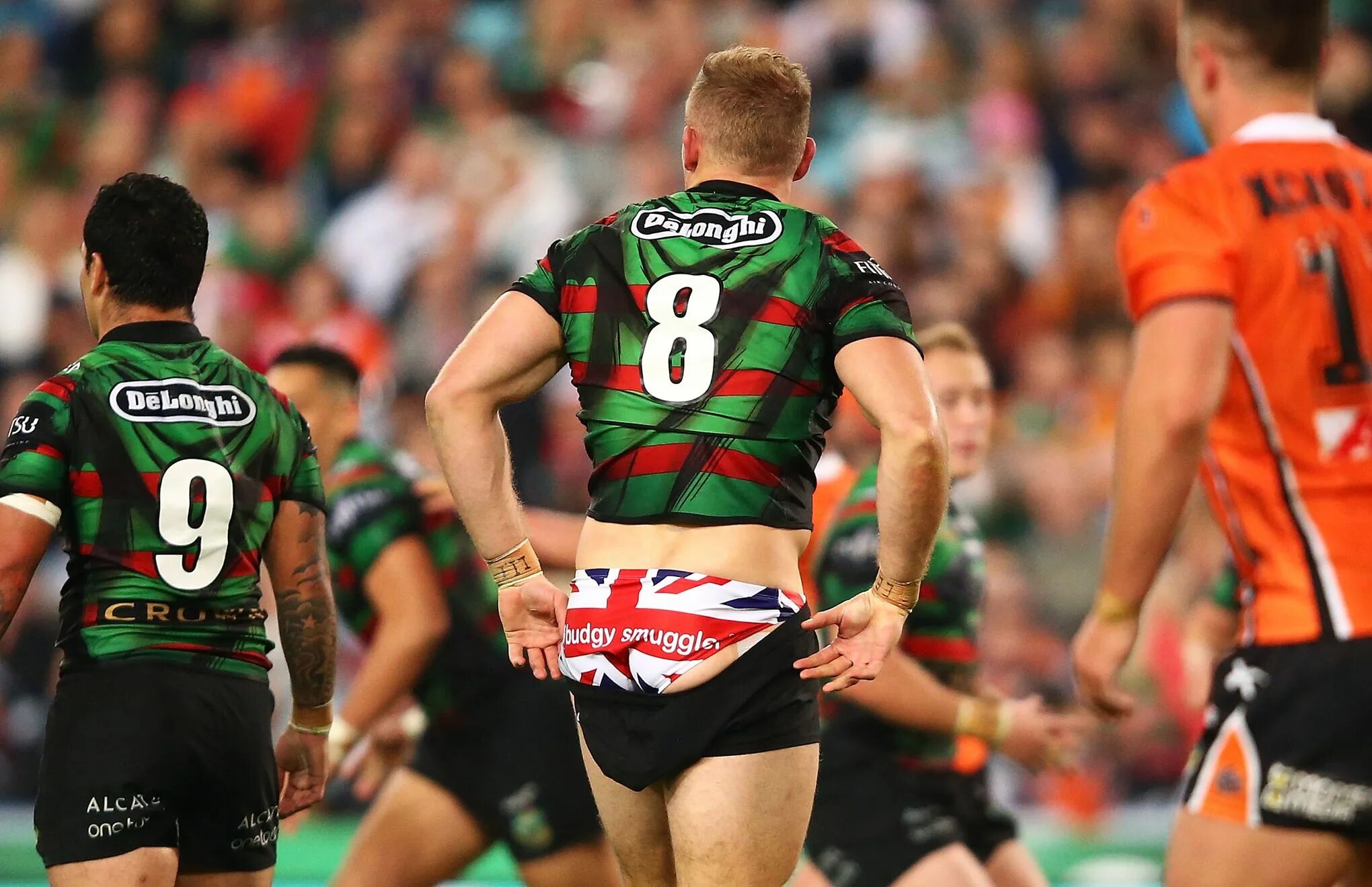 2 player in c. George burgess - регбист.. budgy smuggler rugby. david williams rugby. rugby players bulges.