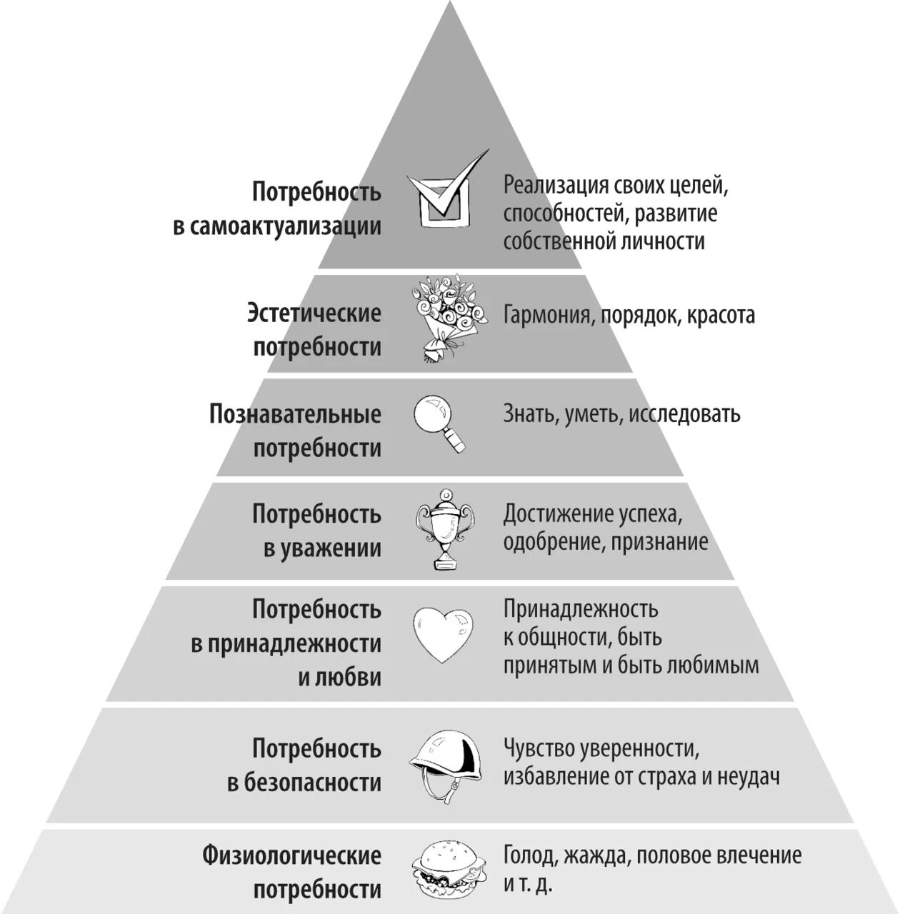 Пирамида Маслоу представляет следующую иерархию потребностей. Треугольник потребностей человека Маслоу. Маслоу психолог пирамида. Пирамида Маслоу 7 уровней. Чувственные потребности