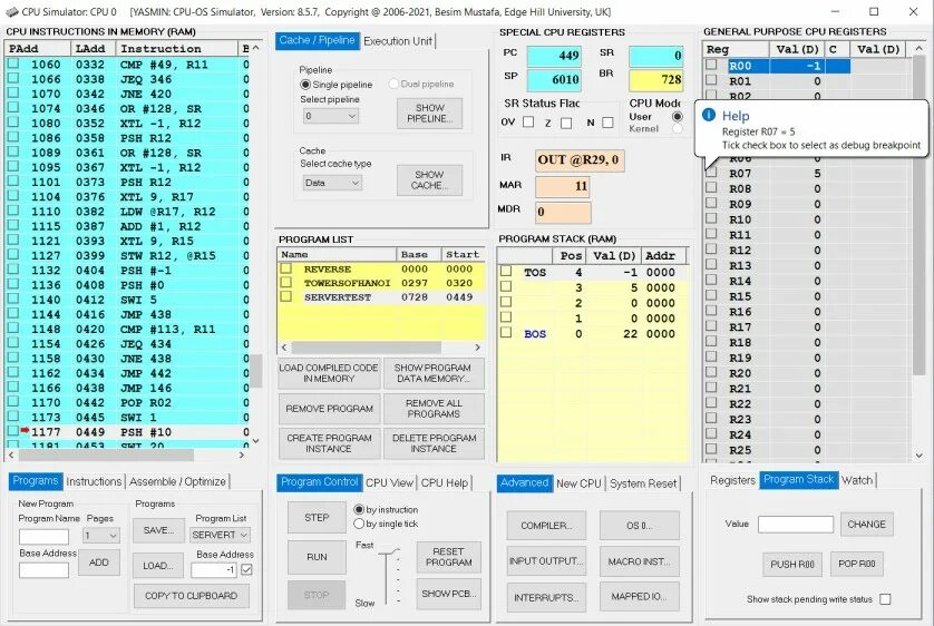 Cpu instructions. Cpu simulator.