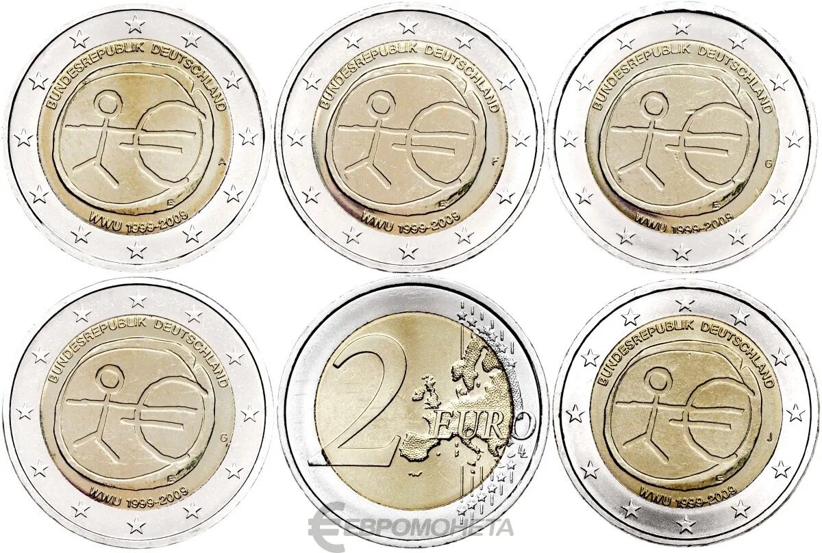 Монета 2 евро 2009. Германия 2 евро, 2010 набор. Юбилейные евро. 2 Евро юбилейные.