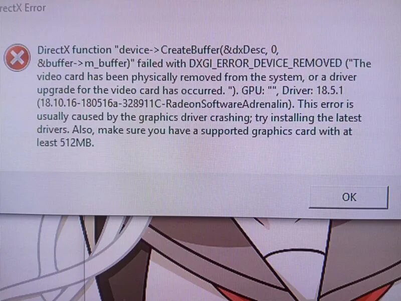 Video card has been physically removed