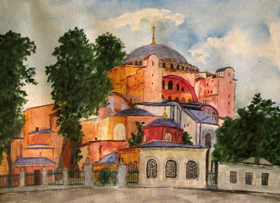 храм святой софии в константинополе зарисовка. собор святой софии в стамбуле (константинополь). византийский город солунь рисунки художников. собор святой софии в константинополе скетч. византийский город солунь картины художников.