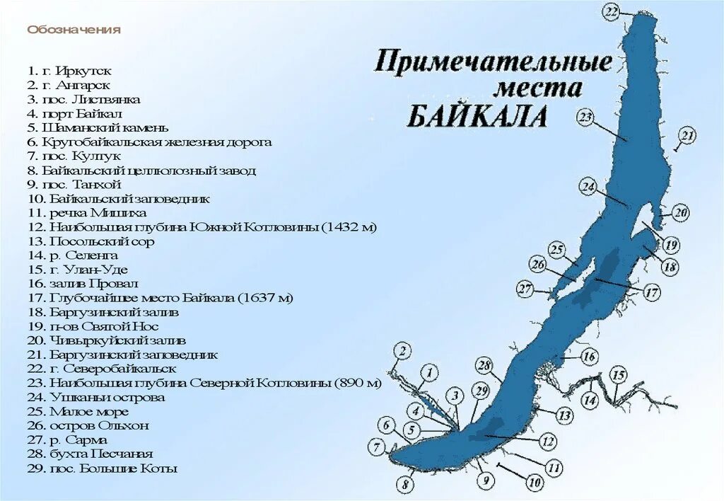 Схема озера Байкал. Карта Байкала с достопримечательностями. Бухты Байкала на карте. Карта схема озера Байкал.