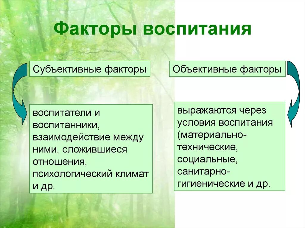 Воспитательные условия развития. Основные психологические факторы воспитания: … .. Объективные факторы воспитания. Факторы воспитания в педагогике. Объективные и субъективные факторы воспитания.