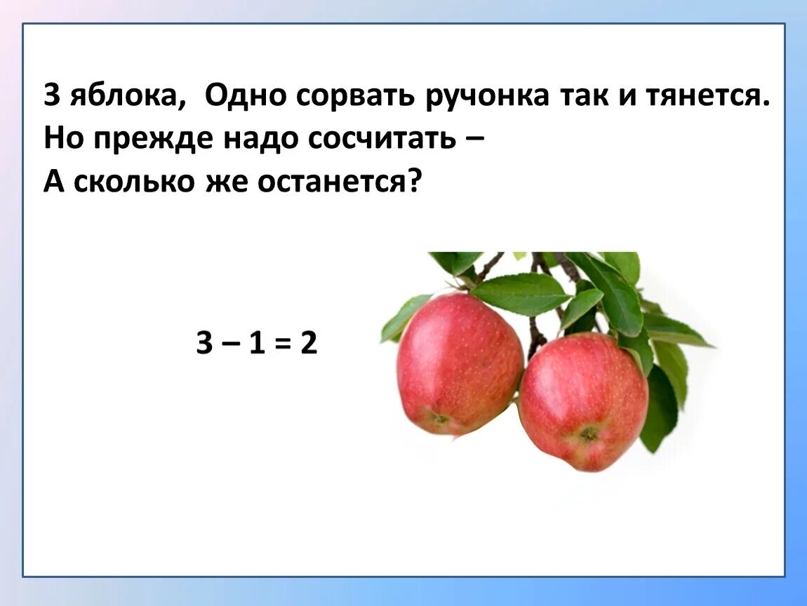 Тест съемка текст ручонка. Три яблока одно сорвать ручонка так и тянется. Яблоня одна. Осталось одно яблоко. 1/3 Яблока.