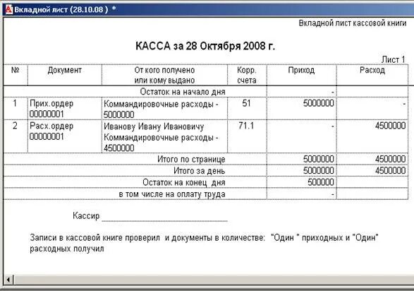 Кассовая книга вкладной лист и отчет кассира. Лист кассовой книги из 1с. Кассовая книга в 1с. Кассовый лист в 1с.