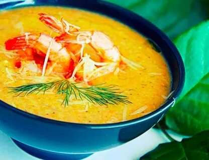 Тыквенно кокосовый суп с креветками