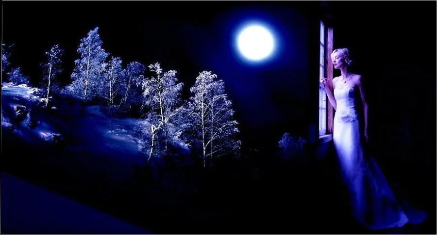 Холодная ночь. Лунный свет в окне. Лунная ночь. Сказочная Луна.