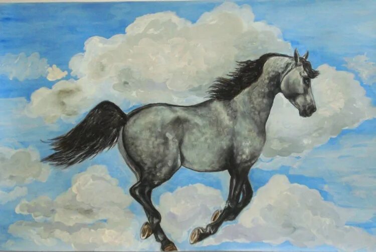 Конь авторы музыки и слов. Серая в яблоках лошадь. Лошадь в небе. Лошадь в яблочко. Рисование конь серый в яблоко.