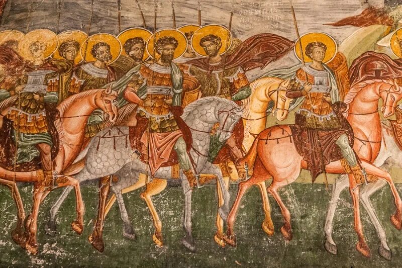 Небесное воинство Православие. Небесное воинство фреска. Покровителями каких животных на руси считались святые
