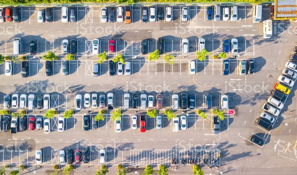 Car parking lot timelapse, Aerial view.