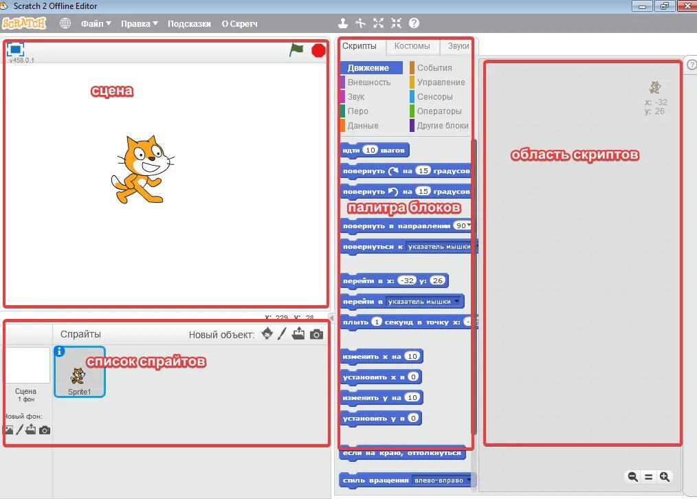 Скретч видов. Среда программирования Scratch. Среда программирования Scratch 2.0. Элементы среды программирования Scratch. Интерфейс программы Scratch.