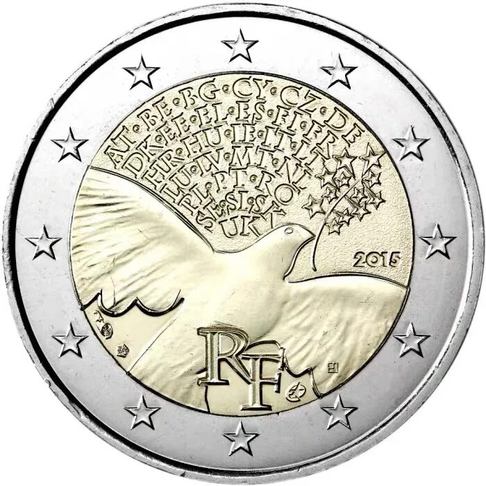 Монета 2 евро Франция. Юбилейные монеты 2 евро Франции. 2 Евро 2015. 2 Евро 2015 Франция. Памятные монеты евро