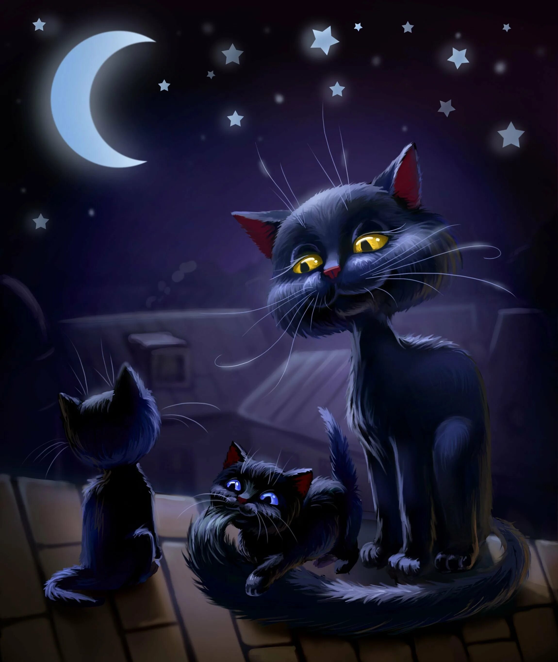 Картинки спокойной ночи с кошкой. Ночной кот. Вечера с котиком. Кот арт. "Лунный кот".
