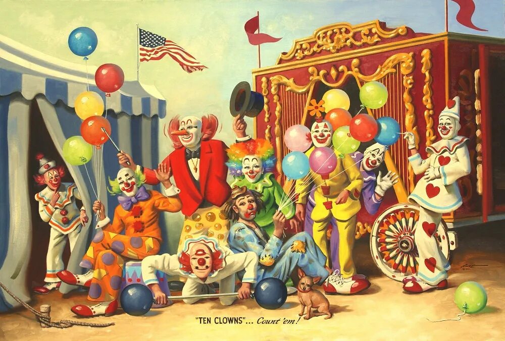 There three clowns at the. Клоуны в цирке композиции. Клоун в цирке. Клоуны в искусстве. Цирк в живописи.