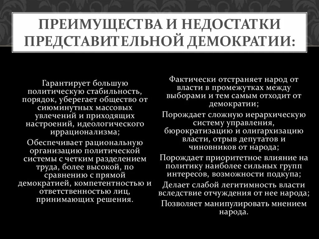 Формы непосредственной и представительной демократии. Плюсы и минусы прямой демократии. Достоинства и недостатки представительной демократии. Плюсы представительной демократии. Плюсы и минусы прямой и представительной демократии.