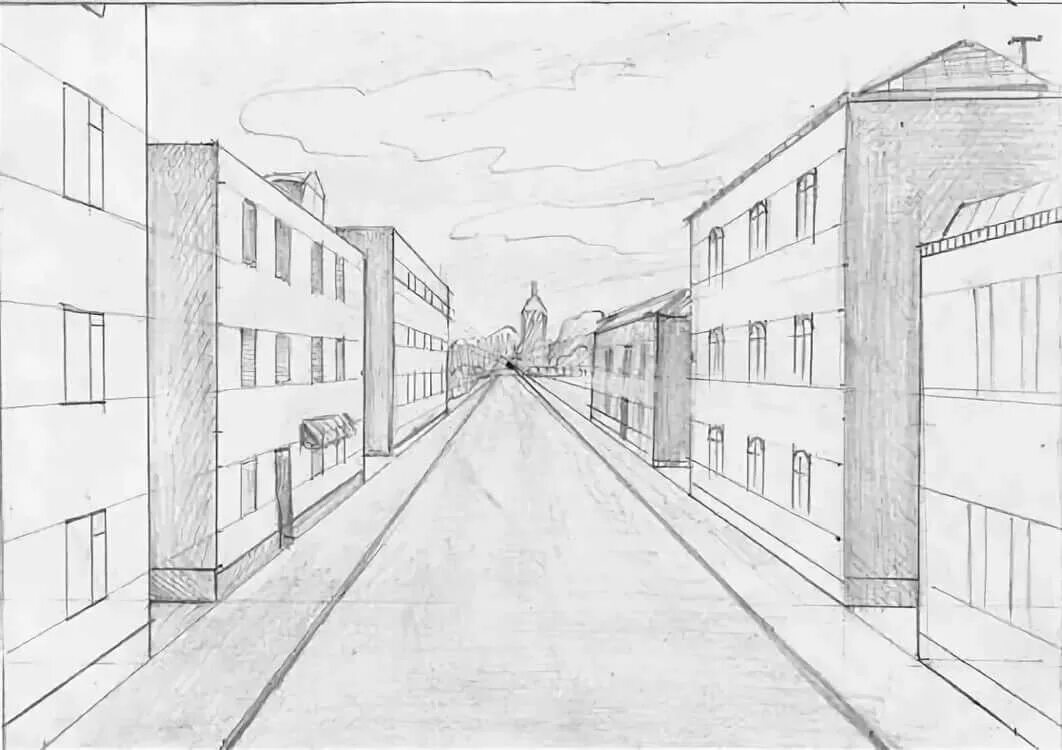 перспектива с одной точкой схода город. рисунок улицы для срисовки. городской пейзаж в графике. город карандашом. рисунок улицы для срисовки.