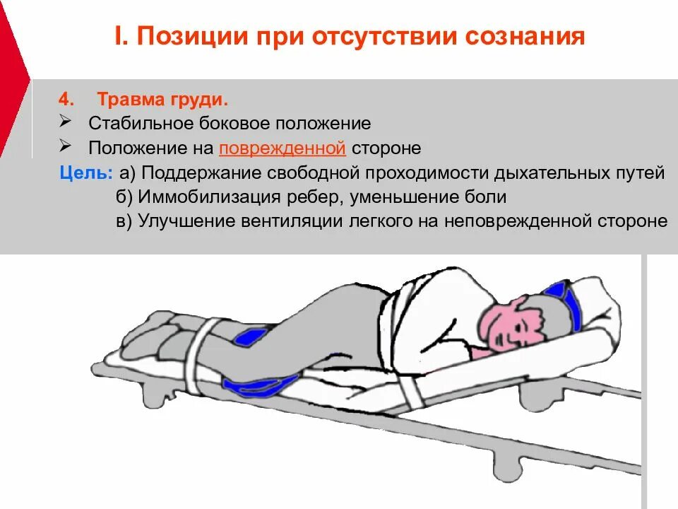 1 помощь при закрытых повреждениях. Транспортировка пострадавших положения пострадавшего. Транспортное положение пострадавшего при травме грудной клетки. Транспортировка пострадавших при повреждении грудной клетки. Транспортировка пострадавшего при травме грудной клетки.