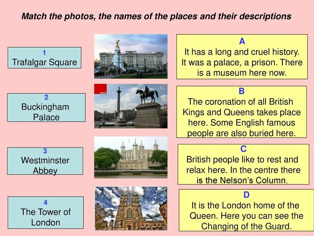 Match the places. Match the names of the Parties and their descriptions ответы. Match the pictures to the names of the places 5 класс. Match the pictures with the names of the places решить.