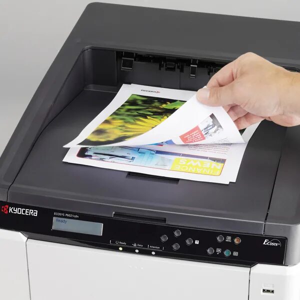Kyocera ecosys цветной лазерный принтер. Принтер kyocera ecosys p6026cdn. цветная печать на лазерном принтере. лазерный принтер печатает. принтер лазерный для плотной бумаги.