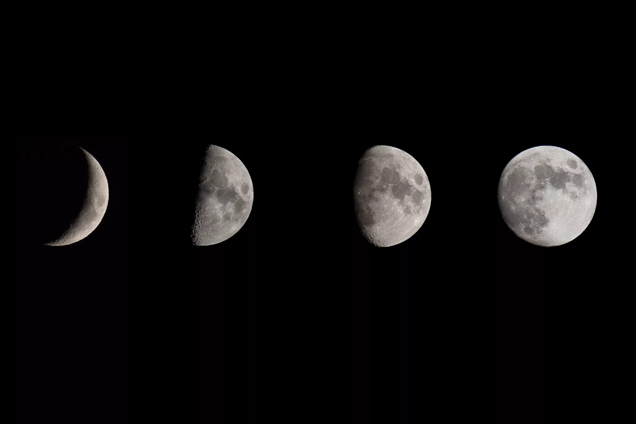 Фазы Луны. Растущая Луна. Первая фаза Луны. Форма Луны.