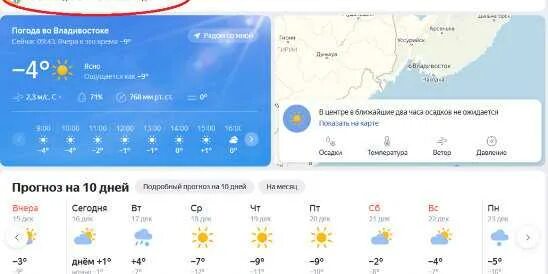 Прогноз погоды подробно владивосток