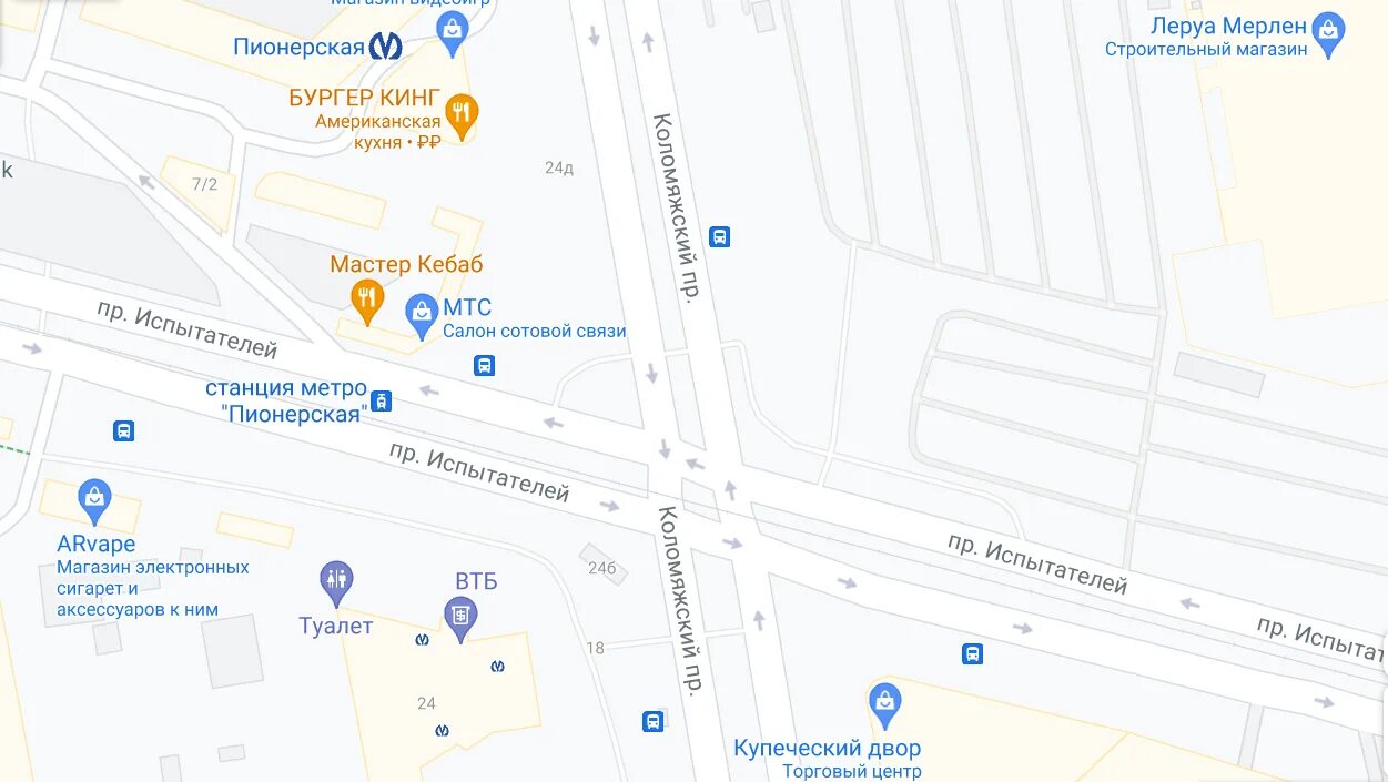 Петербург метро пионерская на карте