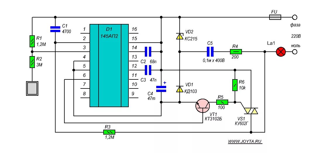 Управлять яркостью света. Сенсорный выключатель на к145ап2. Схема подключения сенсорного выключателя света 220 вольт. Схема сенсорного включения лампы 220в. Сенсорный диммер 220в схема.