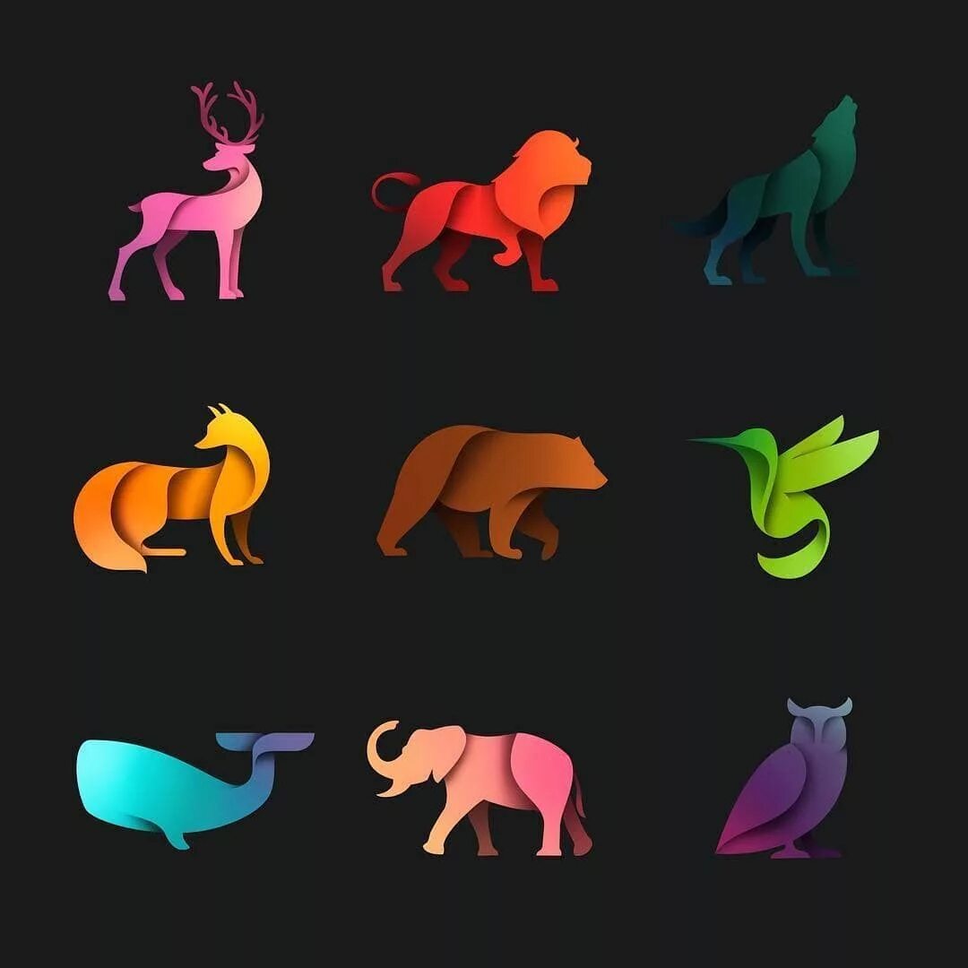 Векторные животные. Логотипы с животными. Креативные логотипы с животными. Животное в стиле Flat.
