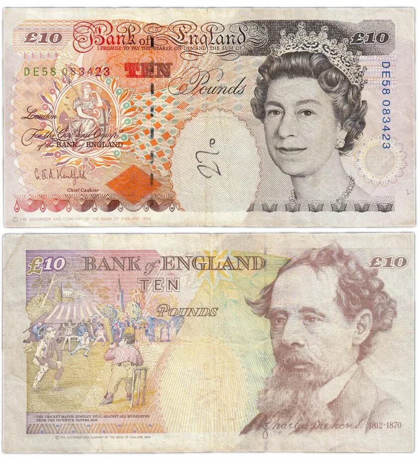 Английские деньги в рубли. 10 Фунтов стерлингов. Фунты купюры. Банкнота 10 фунтов Диккенс. Банкнота Великобритании 10 фунтов стерлингов.