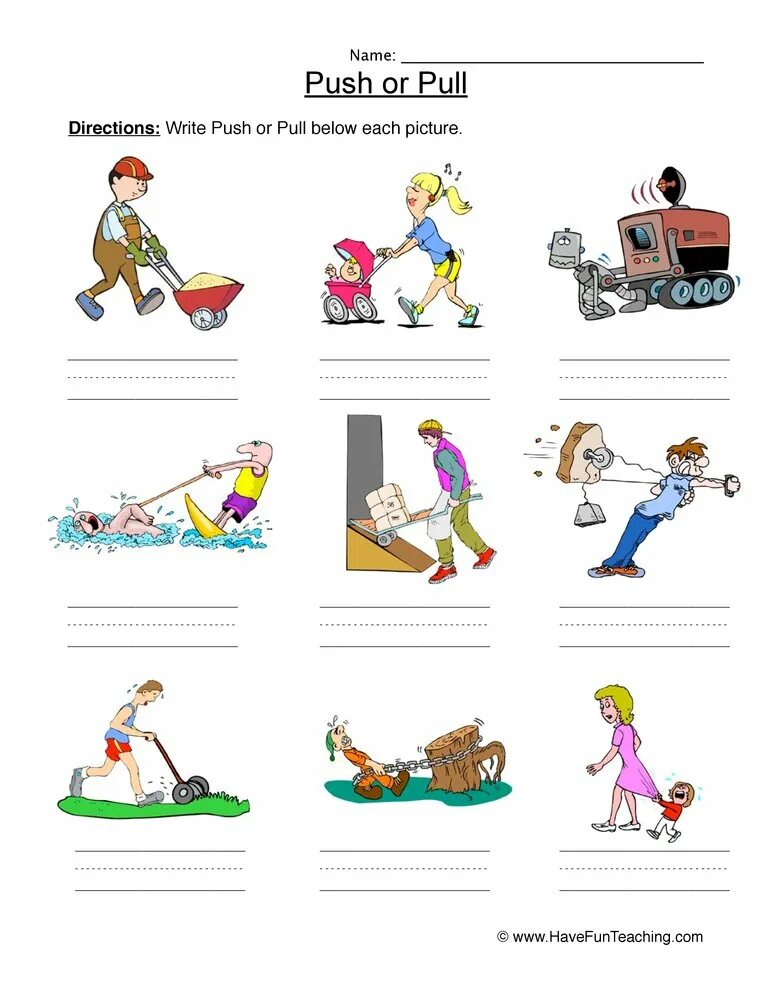 I like to push. Push and pull worksheet. worksheet for push and pull. действия worksheet. pull and push задания по английскому.