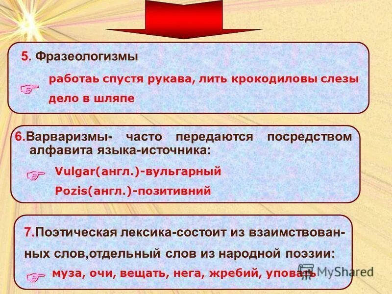 Народно поэтическая лексика. Ассоциативность языковых средств. Изобразительно-выразительные средства тропы. Поэтическая лексика. Фольклорные реалии.