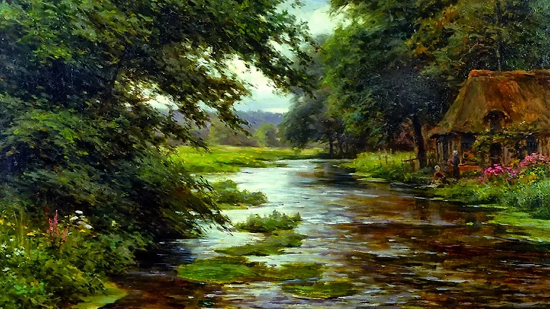 Художник louis aston knight (1873 – 1948). Красивая природа живопись. Горная река картины игнатенко. Картина путь реки. Речной пейзаж.