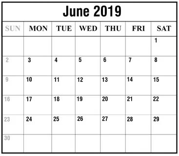June 2019 Calendar For Excel 1E9