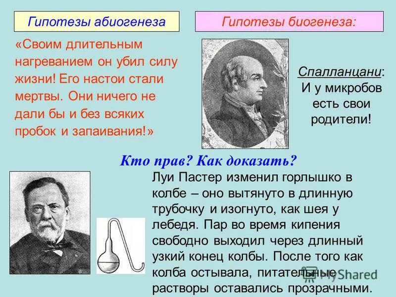 Луи Пастер теория биогенеза. Опыты Луи Пастера с биогенезом. Сторонники теории абиогенеза. Гипотеза абиогенеза кратко.