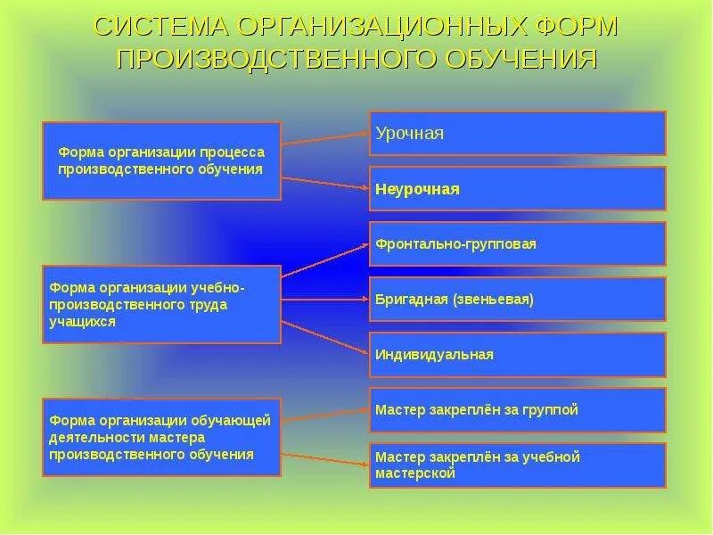 Производственное обучение тест. Формы организации производственного обучения. Методика производственного обучения. Виды производственного обучения. Методы и формы производственного обучения.