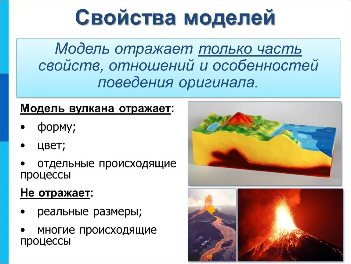 Свойства моделирования. Свойства объекта отражены в модели. Модель отражает. Модель вулканизма. Существенные свойства моделей